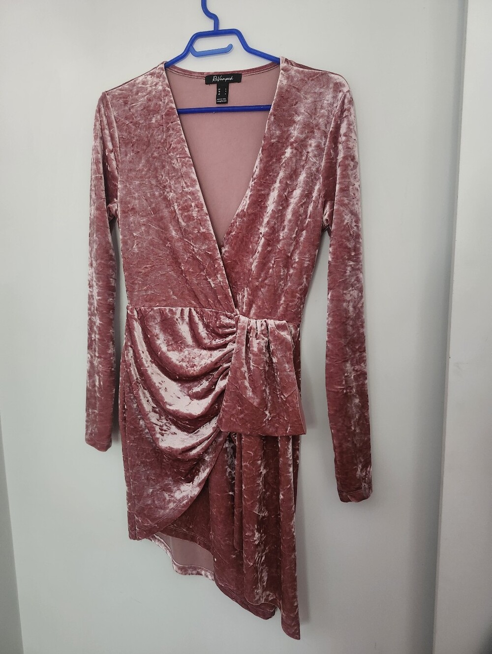 Mauve Crushed Velvet Mini Dress Small Vintage Inspired Party Dress Asymmetrical